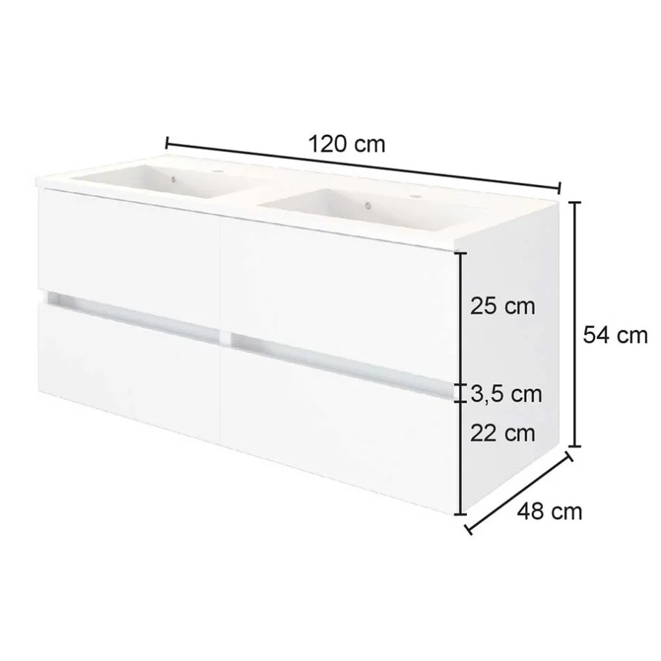 120 cm Badschrank mit Doppel-Waschbecken - Athrin^Wohnen Sale