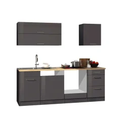 220 cm breit Kompakt-Küche in Grau - Bozenia (sechsteilig)^Wohnen Best