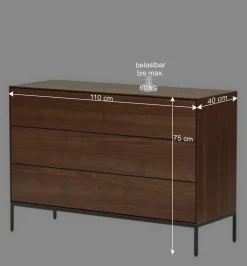Wohnen 110 cm breite Kommode mit drei Schubladen - Milena