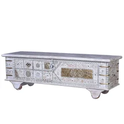 146 cm breite Truhe in Antikweiß mit Bronze - Abraham^Wohnen Discount