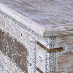 146 cm breite Truhe in Antikweiß mit Bronze - Abraham^Wohnen Discount