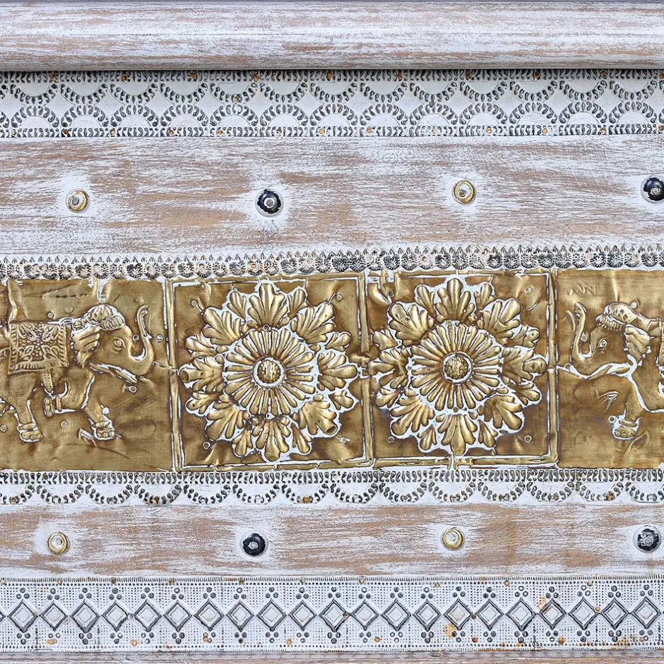 146 cm breite Truhe in Antikweiß mit Bronze - Abraham^Wohnen Discount