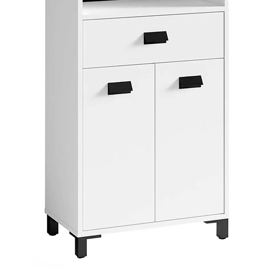 54 cm breiter Bad-Hochschrank in Weiß mit Schwarz - Envaton^Wohnen Best