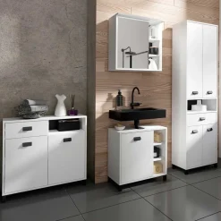 54 cm breiter Bad-Hochschrank in Weiß mit Schwarz - Envaton^Wohnen Best