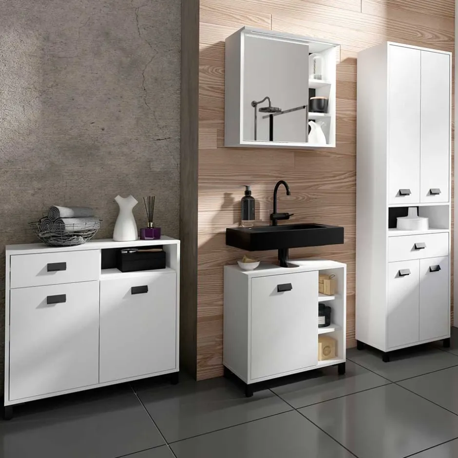 54 cm breiter Bad-Hochschrank in Weiß mit Schwarz - Envaton^Wohnen Best