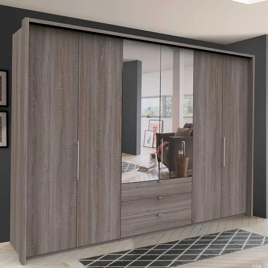 Wohnen 300 cm breiter Falttürenschrank in Holzoptik dunkel - Riding