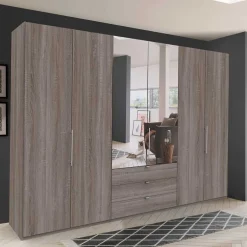 Wohnen 300 cm breiter Falttürenschrank in Holzoptik dunkel - Riding