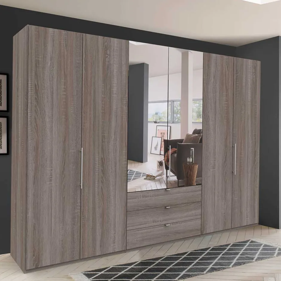 Wohnen 300 cm breiter Falttürenschrank in Holzoptik dunkel - Riding