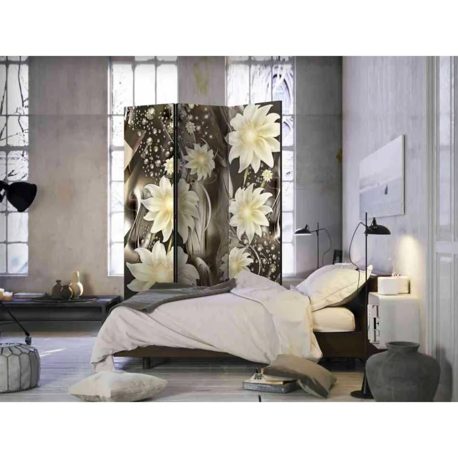 Wohnen 135 cm breiter Paravent in Braun Creme - Galiana