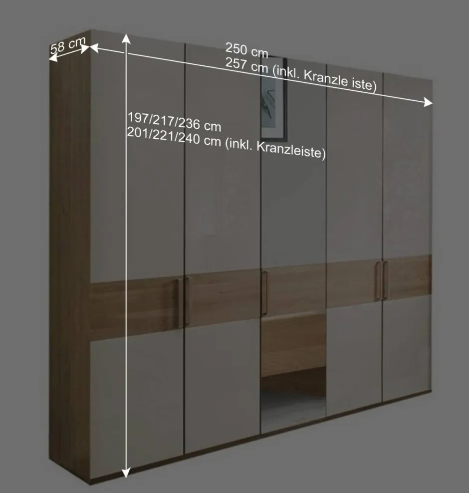 Wohnen 250 cm breiter Schlafzimmerschrank mit 5 Türen - Emdsiva III