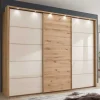 Wohnen 300 cm breiter Schwebetürenschrank mit Glas Beige - Nikoba