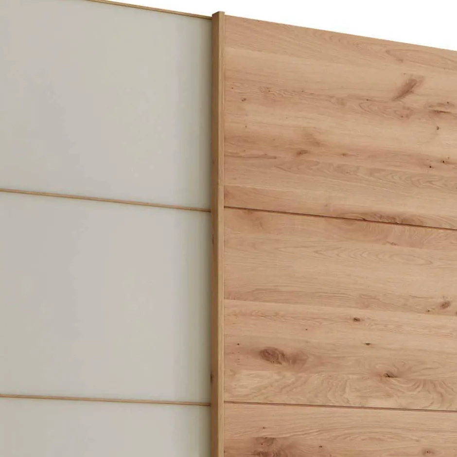 Wohnen 300 cm breiter Schwebetürenschrank mit Glas Beige - Nikoba