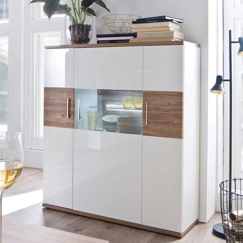 120 cm breites Highboard in Weiß Glanz - Icadro II^Wohnen Discount