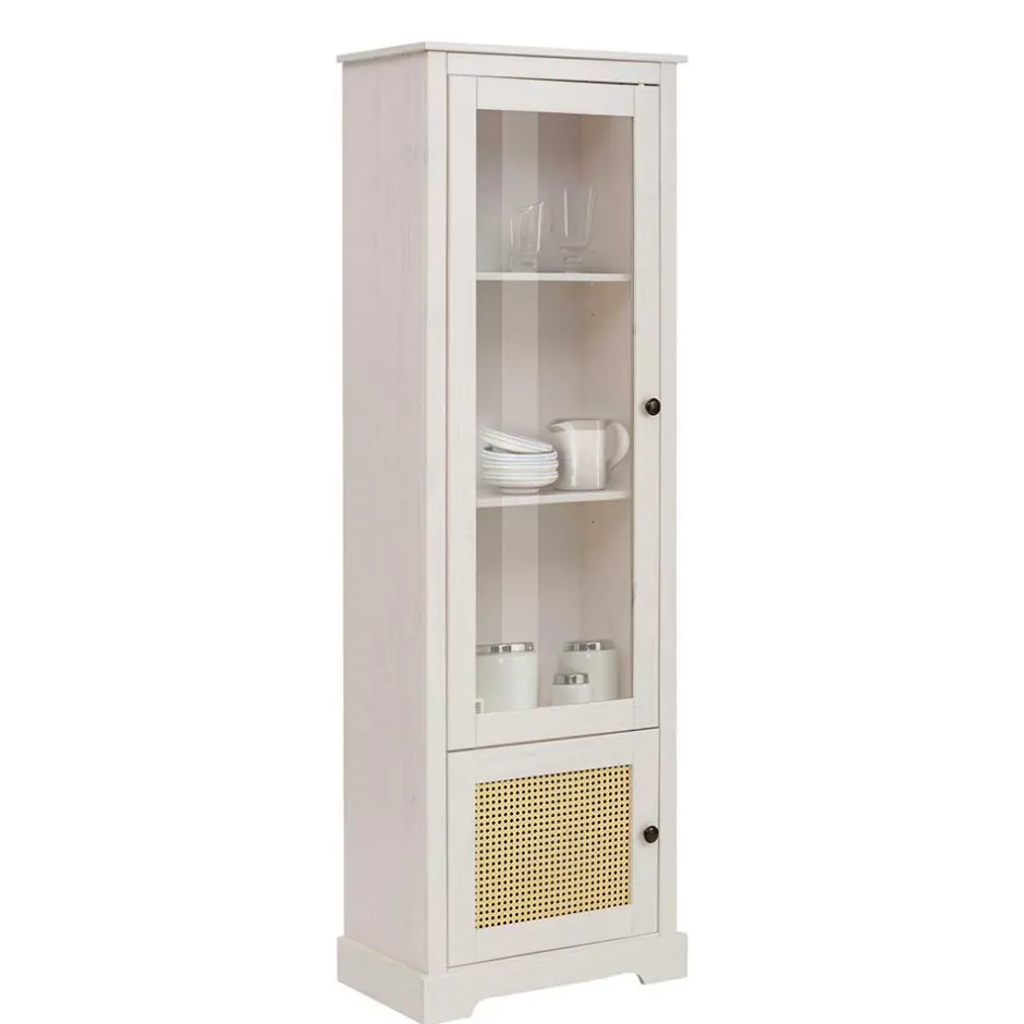 Wohnen 180 cm hohe Landhausvitrine in Weiß mit Beige - Isvair I