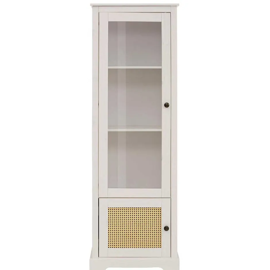 Wohnen 180 cm hohe Landhausvitrine in Weiß mit Beige - Isvair I
