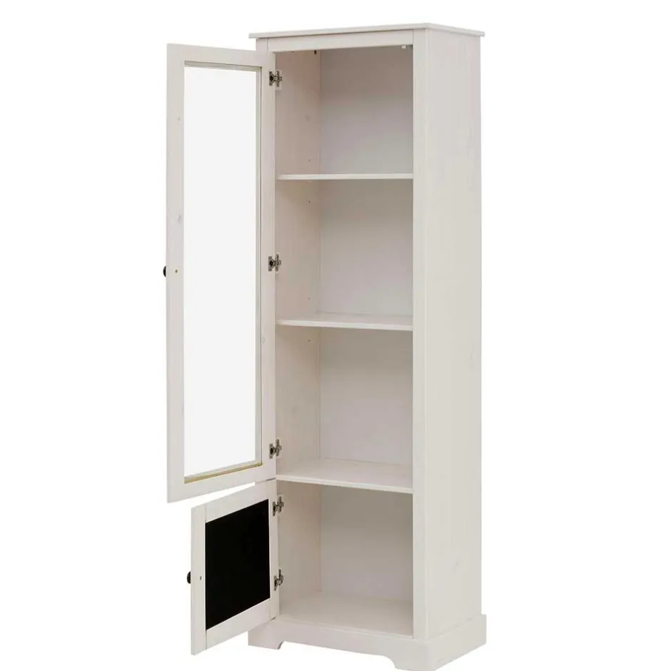 Wohnen 180 cm hohe Landhausvitrine in Weiß mit Beige - Isvair I
