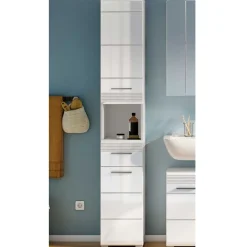 182 cm hoher Badschrank in Weiß Hochglanz - Whale^Wohnen Discount