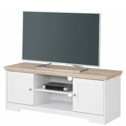 Wohnen 120 cm langes TV Lowboard in Weiß & Eiche - Akedra