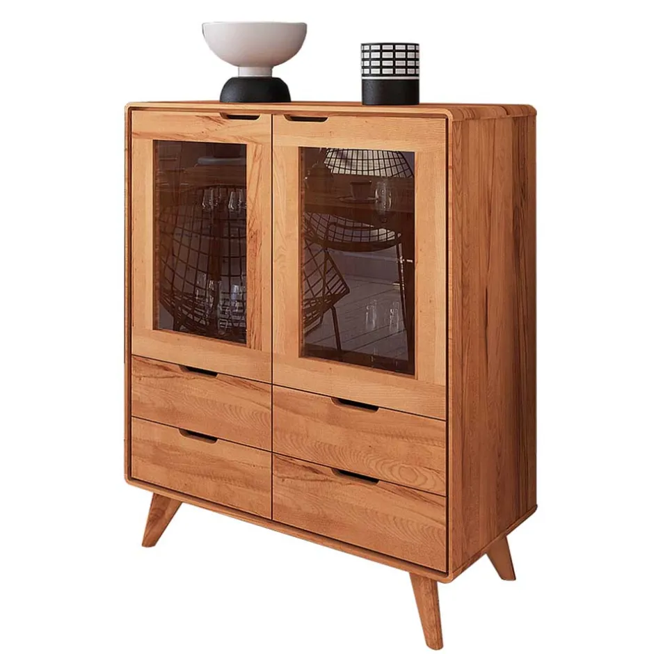 Wohnen 110 cm niedrige Holzvitrine aus Kernbuche - Junola