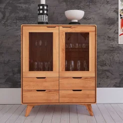 Wohnen 110 cm niedrige Holzvitrine aus Kernbuche - Junola