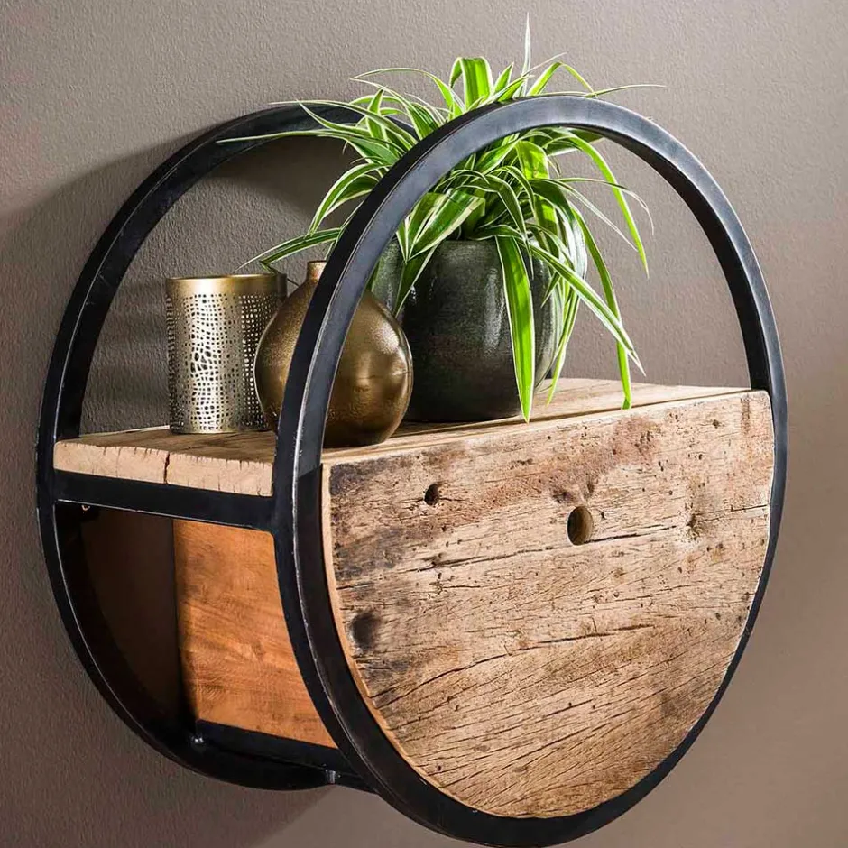 50 cm rundes Hängeregal mit einer Schublade - Malte^Wohnen