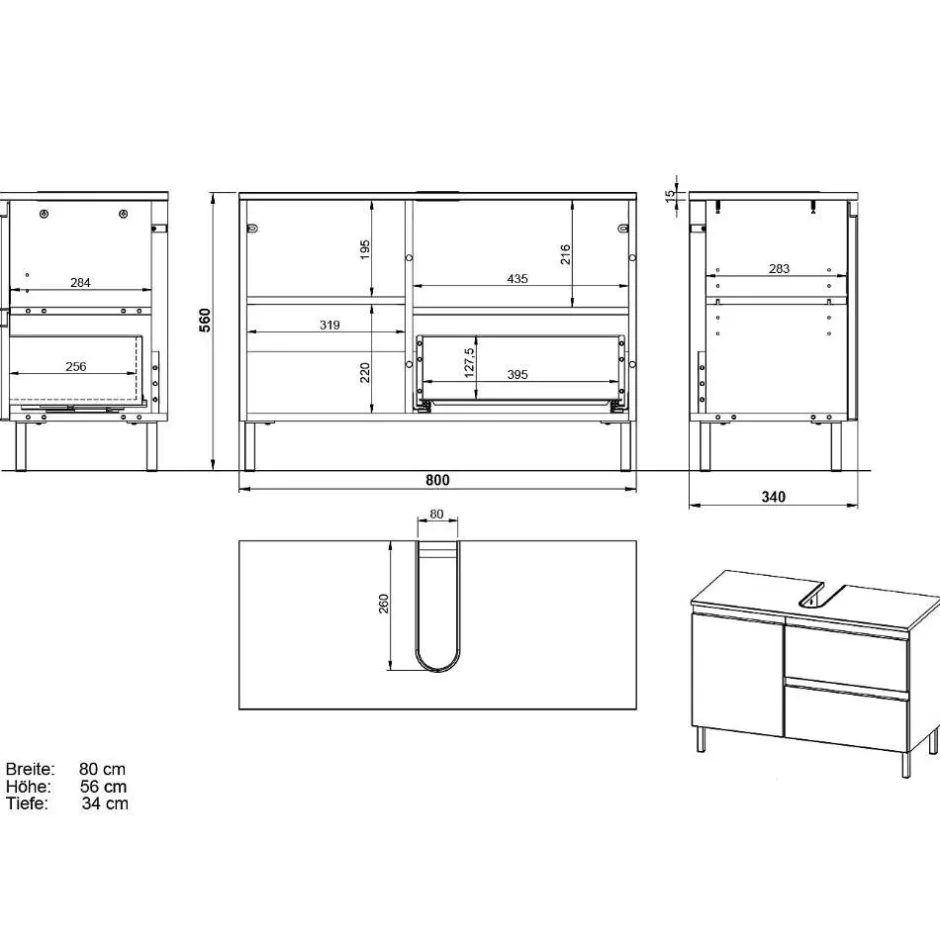 Wohnen 80 cm Waschbeckenschrank in Hellgrau - Dadra