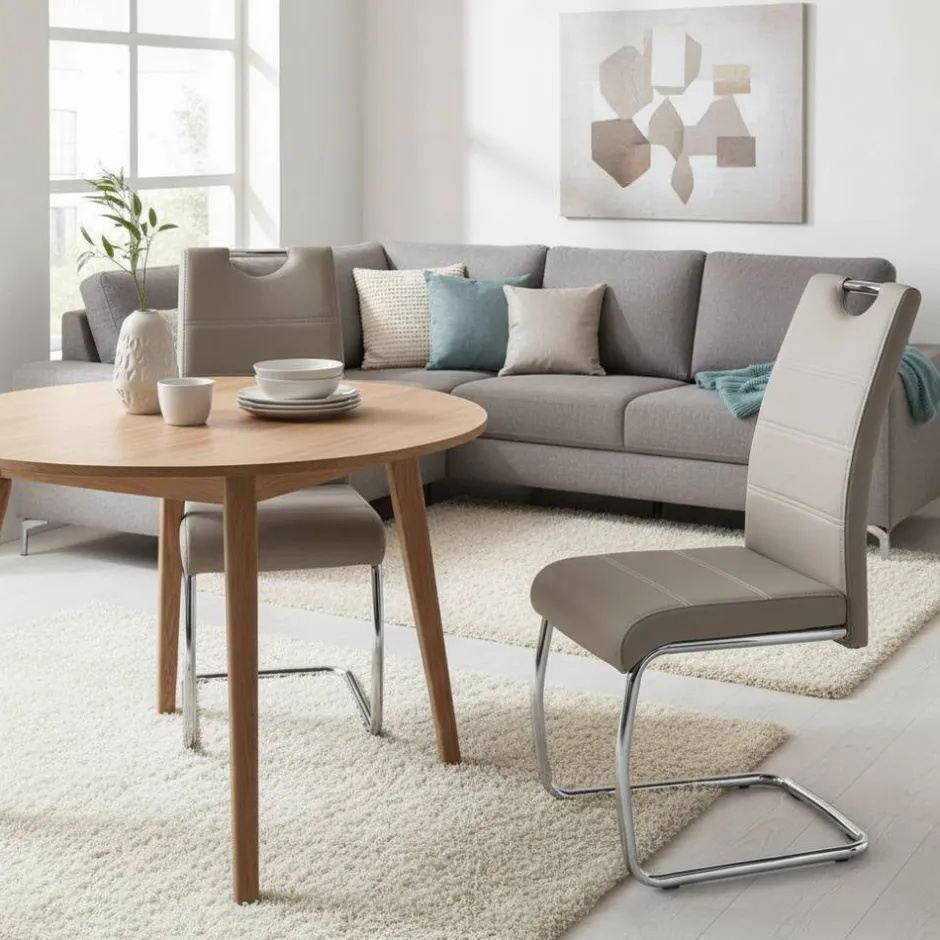 Wohnen 2 oder 4 Essstühle in Kunstleder Beige - Banda (Set)