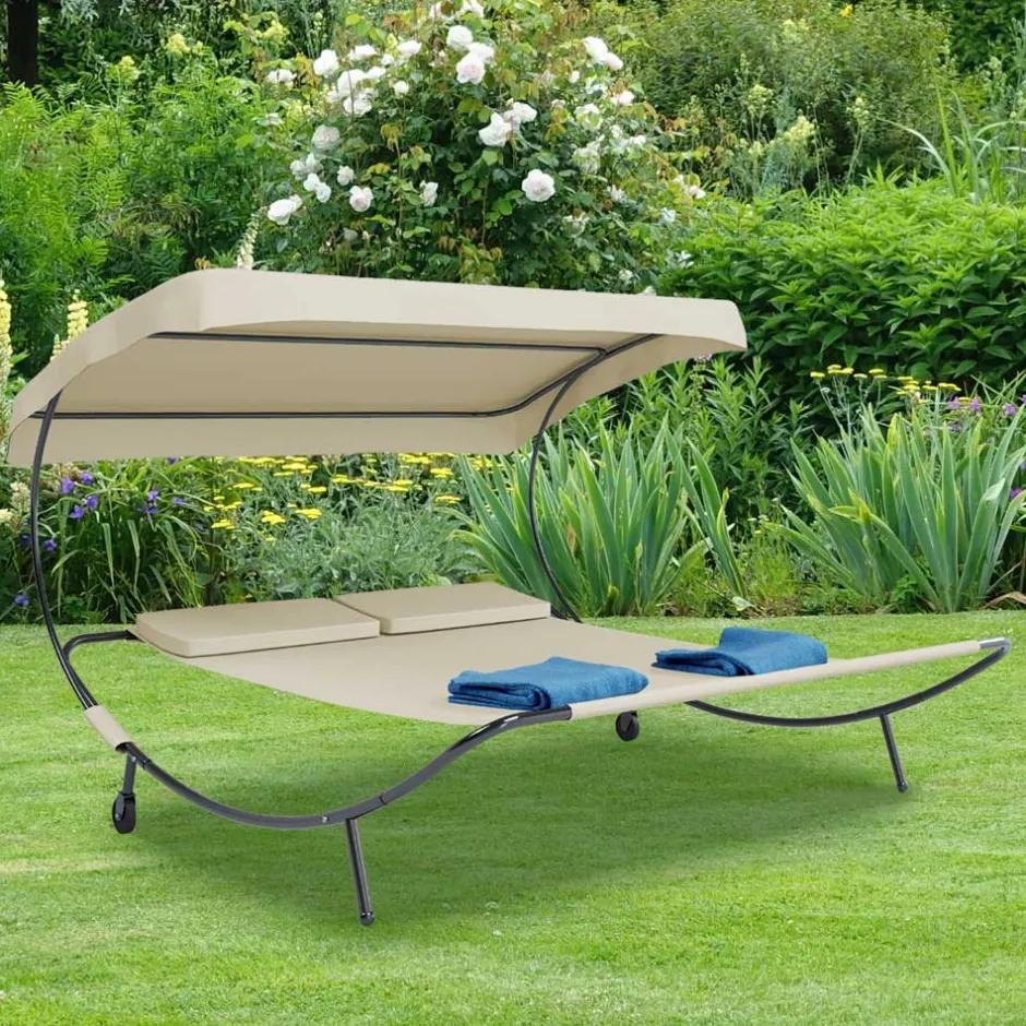 Wohnen 2 Personen Gartenliege in Creme und Schwarz - Enkolu