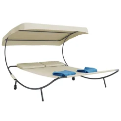 Wohnen 2 Personen Gartenliege in Creme und Schwarz - Enkolu