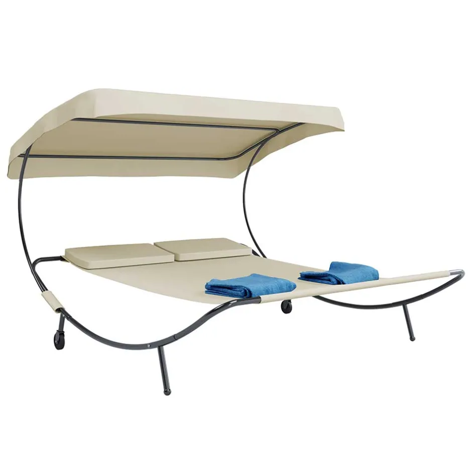 Wohnen 2 Personen Gartenliege in Creme und Schwarz - Enkolu