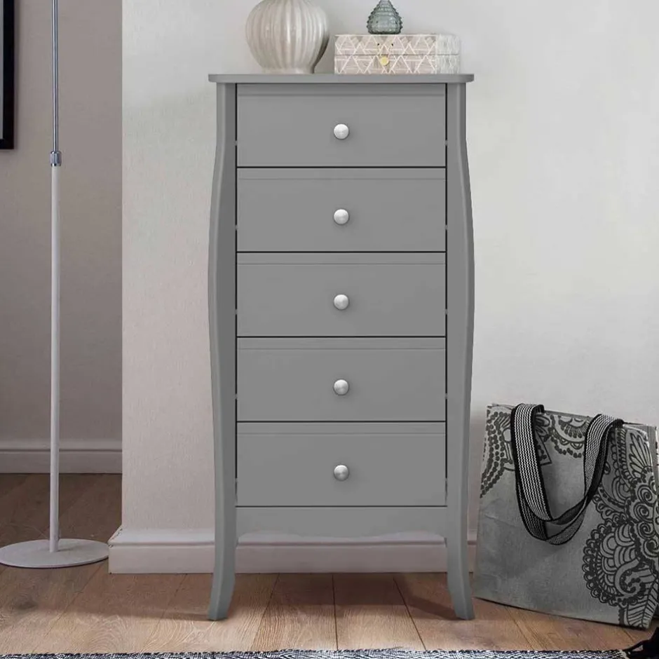 5 Schubladen Hochkommode in Grau lackiert - Resivia^Wohnen