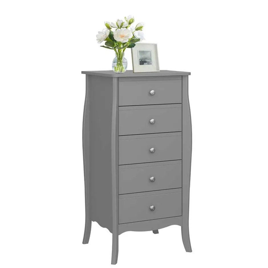 5 Schubladen Hochkommode in Grau lackiert - Resivia^Wohnen