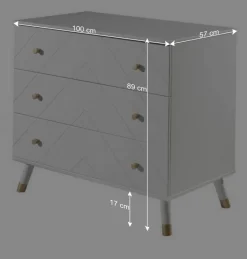 Kinder Wohnen 3 Schubladen Kommode in Weiß & Gold - Zimventa