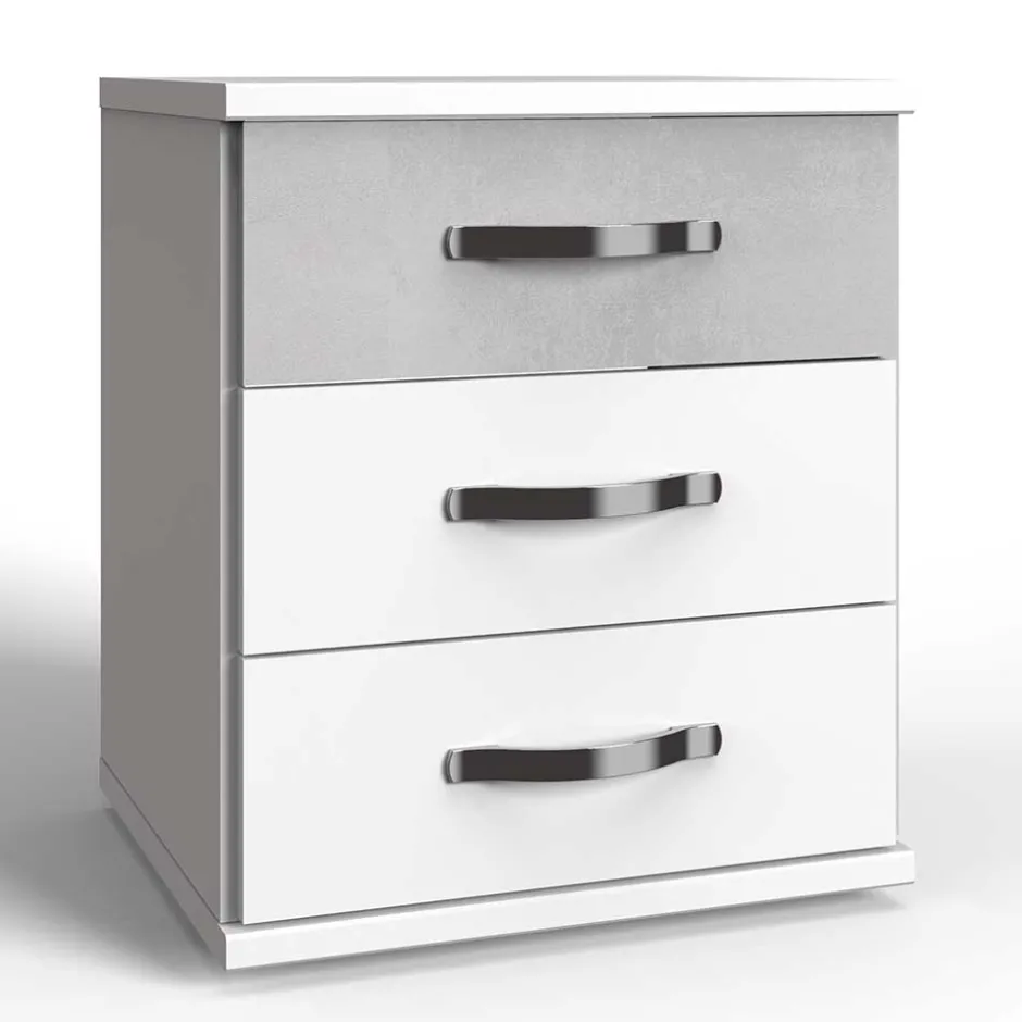 Wohnen 3 Schubladen Nachttisch in Weiß & Beton Optik - Hotti