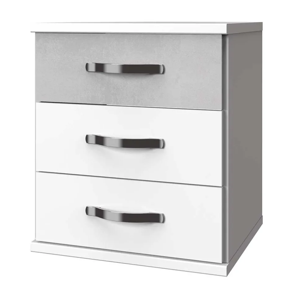 Wohnen 3 Schubladen Nachttisch in Weiß & Beton Optik - Hotti