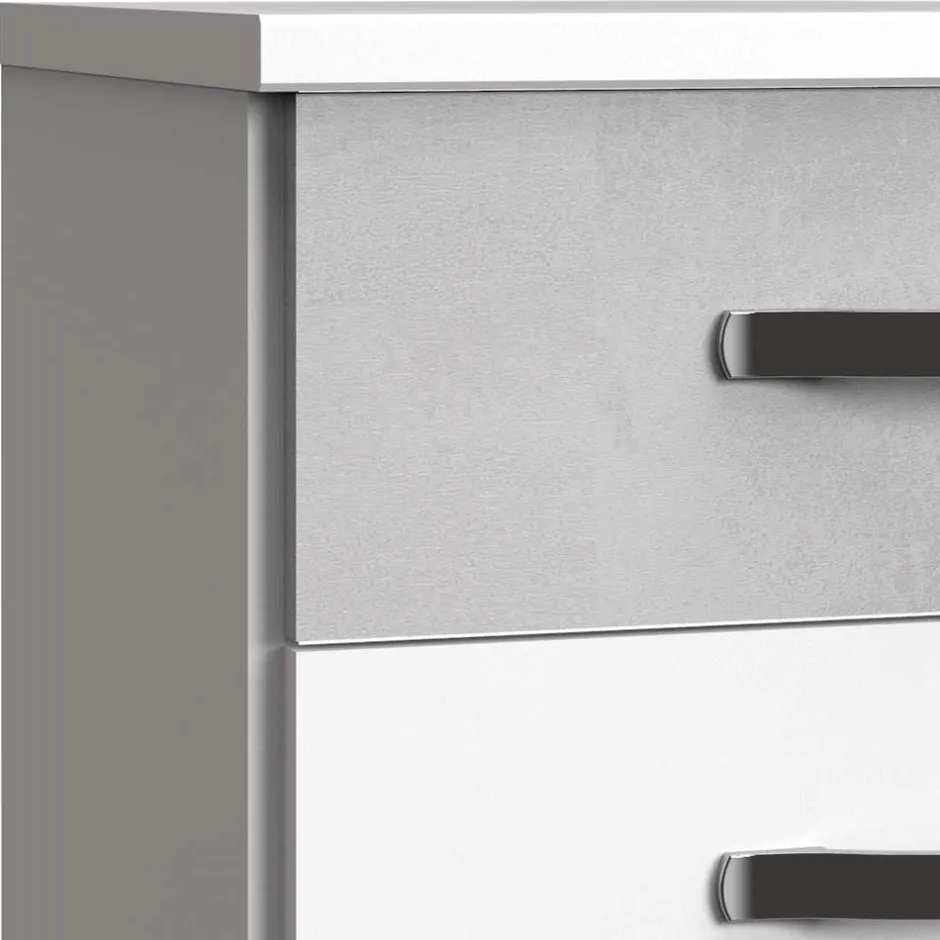 Wohnen 3 Schubladen Nachttisch in Weiß & Beton Optik - Hotti