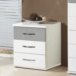 Wohnen 3 Schubladen Nachttisch in Weiß & Beton Optik - Hotti