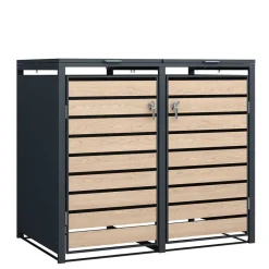 Wohnen 2 Tonnen Mülltonnenbox in Anthrazit & Holzoptik - Rodicca