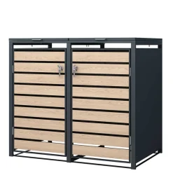 Wohnen 2 Tonnen Mülltonnenbox in Anthrazit & Holzoptik - Rodicca