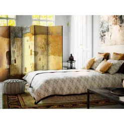 Wohnen Abstrakter Kunst Paravent in Gold Braun - Gonlay