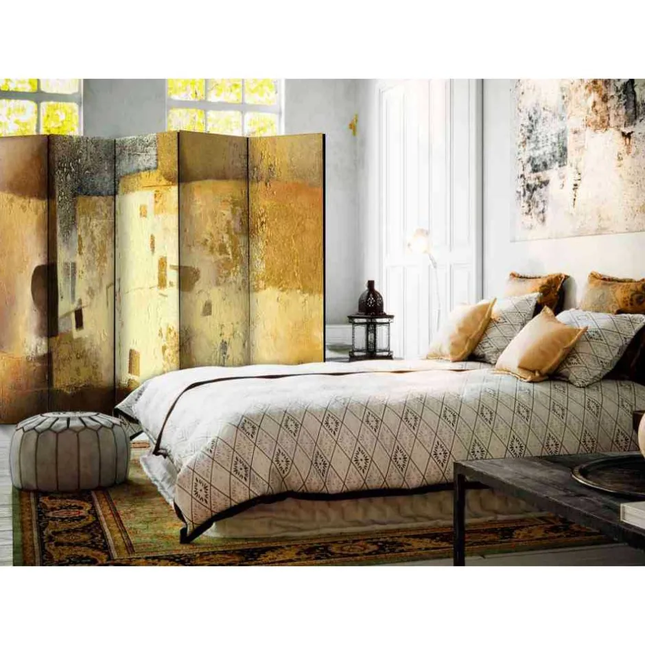 Wohnen Abstrakter Kunst Paravent in Gold Braun - Gonlay