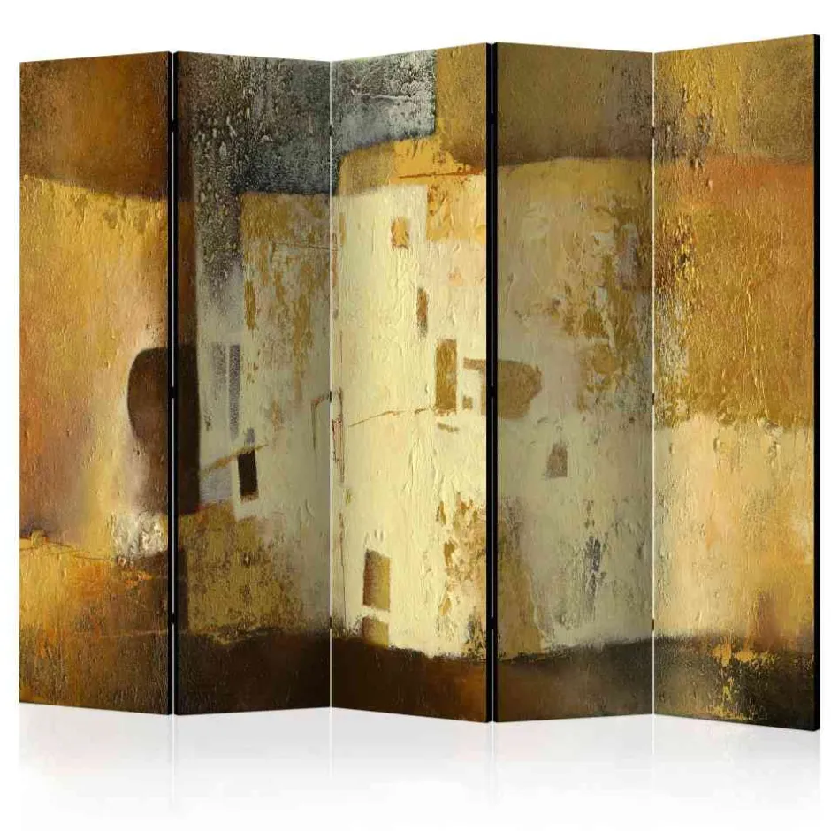 Wohnen Abstrakter Kunst Paravent in Gold Braun - Gonlay