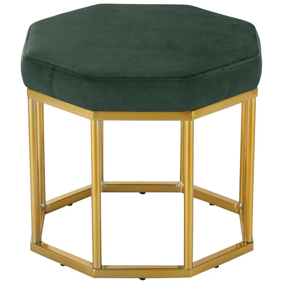 Achteck Hocker in Dunkelgrün & Gold - Furciona^Wohnen Best