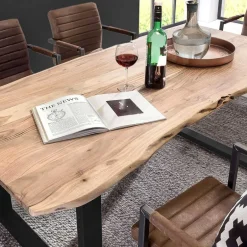 Wohnen Akazie Baumkantentisch mit U Bügelgestell - Surimo