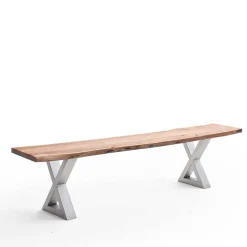 Wohnen Akazie Esstischbank mit Edelstahl X-Beinen - Sarados