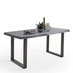 Wohnen Akazienholz Küchentisch mit Naturkante in Grau - Mevrinus