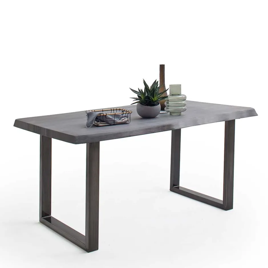 Wohnen Akazienholz Küchentisch mit Naturkante in Grau - Mevrinus