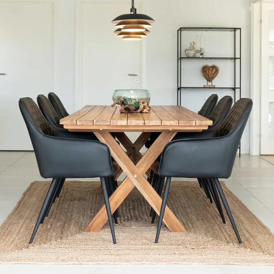 Altholz Esstisch & Kunstlederstühle - Plugravis (siebenteilig)^Wohnen Discount