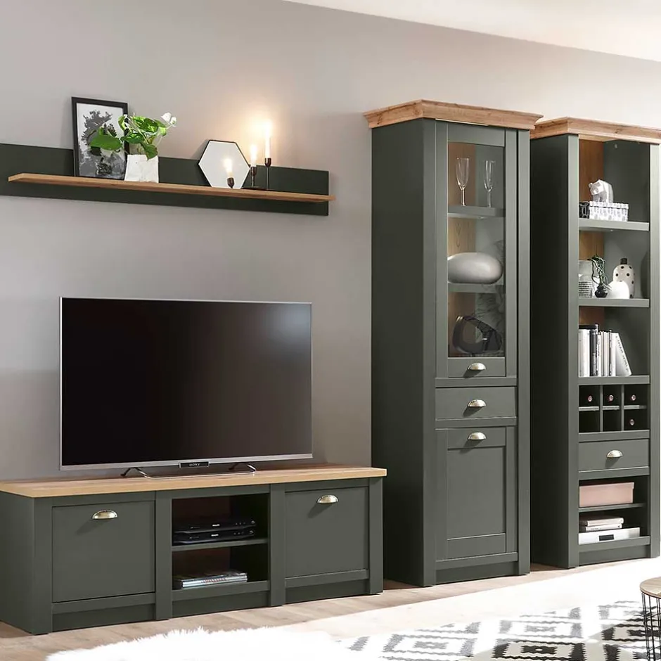 Wohnen Anbauwand in Graugrün & Wildeiche - Eylan (vierteilig)