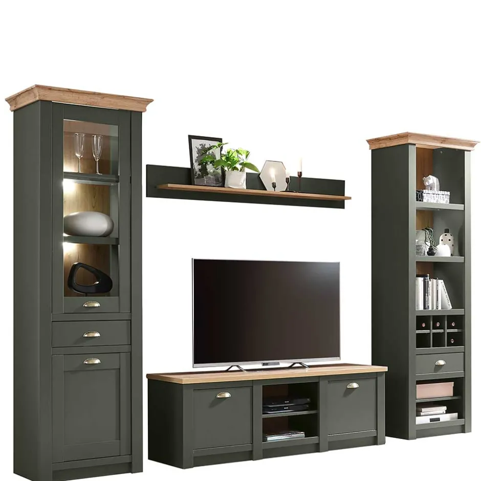 Wohnen Anbauwand in Graugrün & Wildeiche - Eylan (vierteilig)